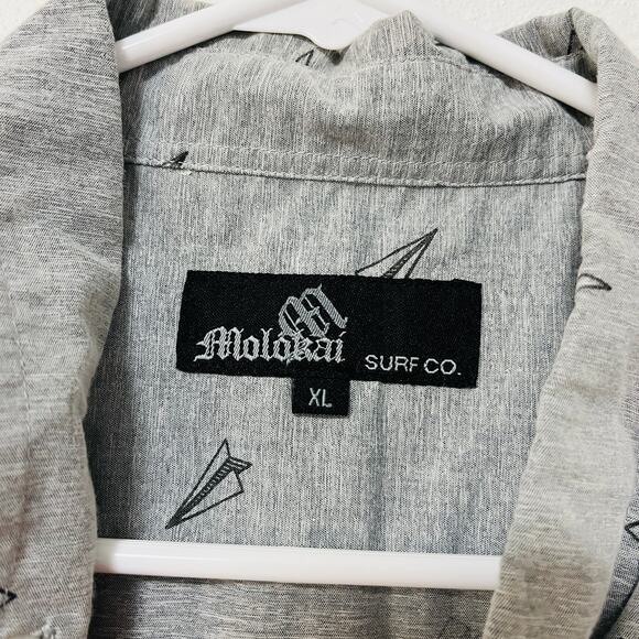 Molokai Surf Co Men's Button Down Shirt Blue Short Sleeve Size XL Paper Plane - Picture 3 of 4